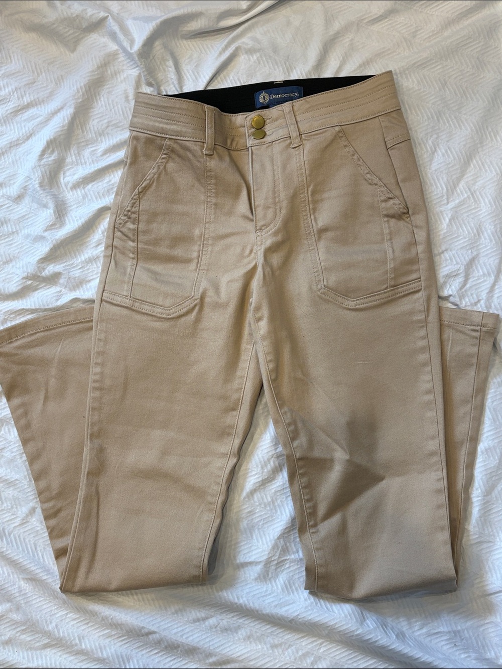 Democracy Straight Leg Utility khaki Jeans in Beige